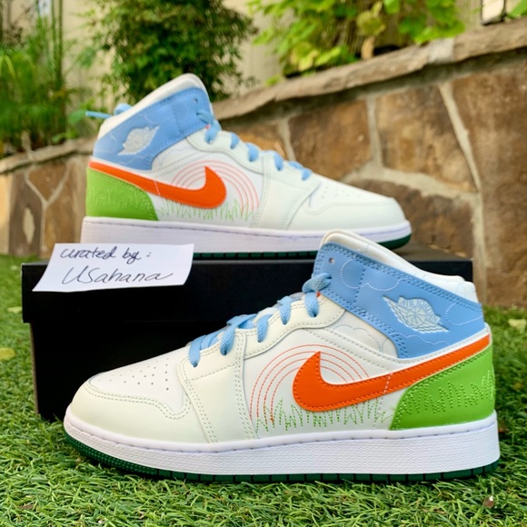 Nike Air Jordan 1 mid GS earth shoes - Picture 1 of 4